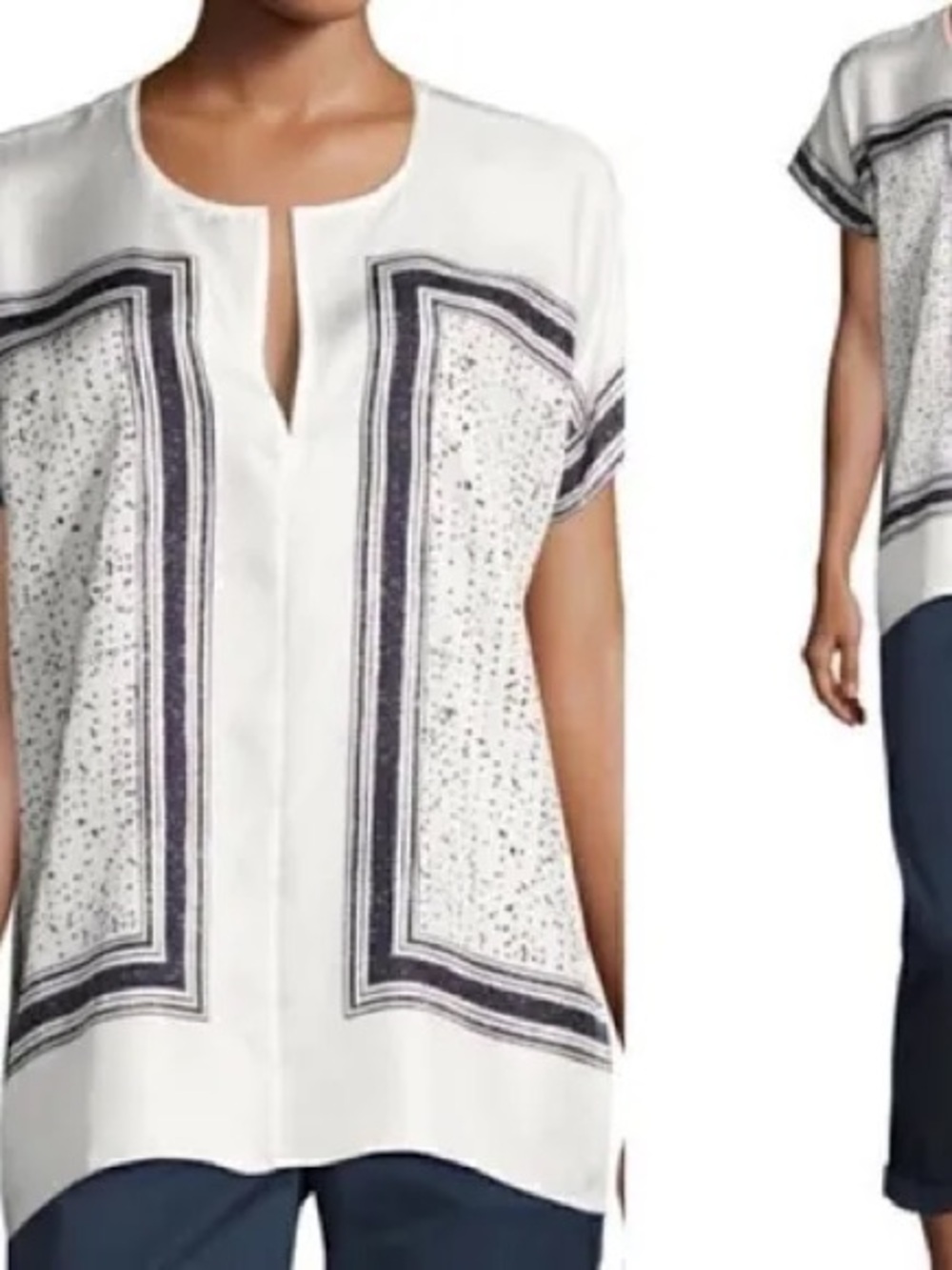 Vince White Tunic Top with Navy Print Panels